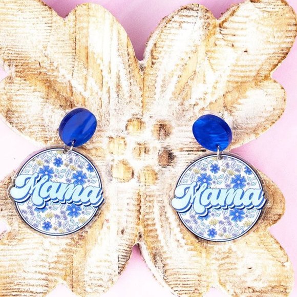 One Blessed Nana Jewelry - ❤️NWT *BOUTIQUE*  BLUE FLORAL *MAMA* EARRINGS   GREAT GIFT IDEA!!